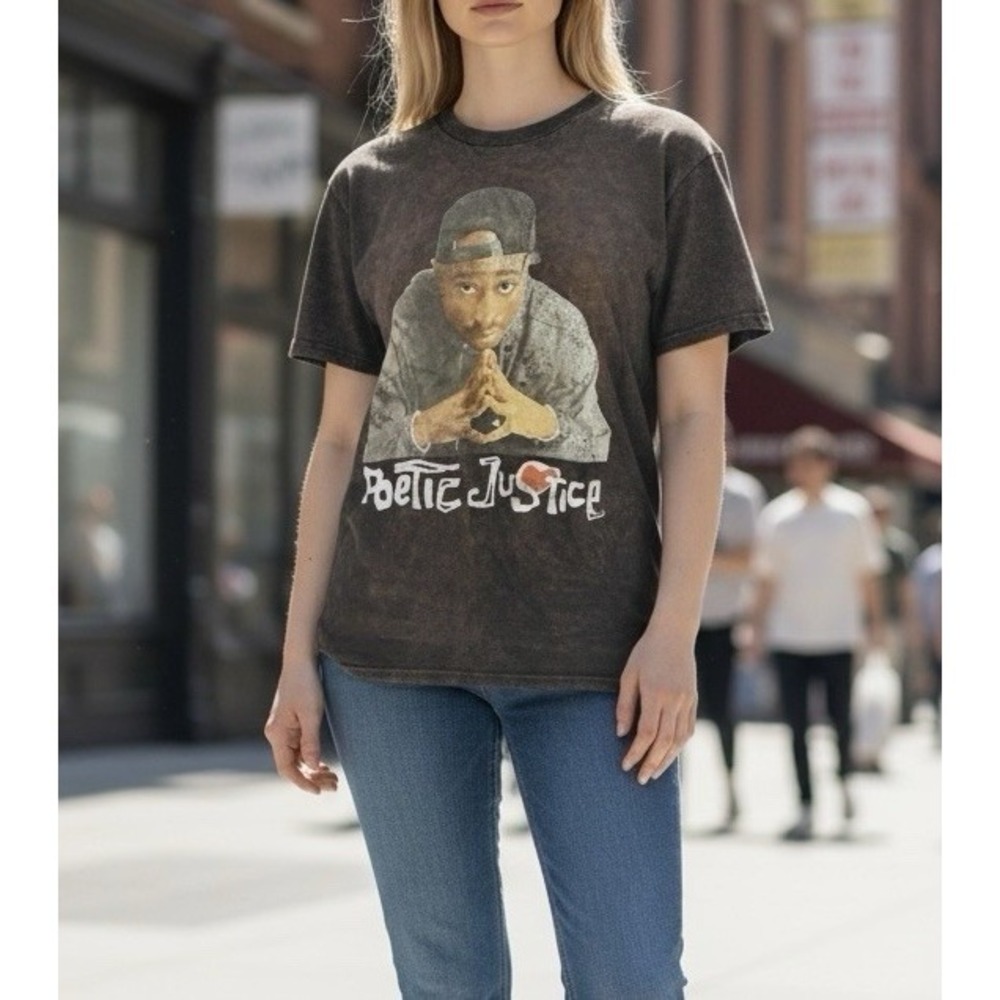 Tupac‎ Shakur Poetic Justice Graphic Tee Womens Sz Small/Medium Faded Black